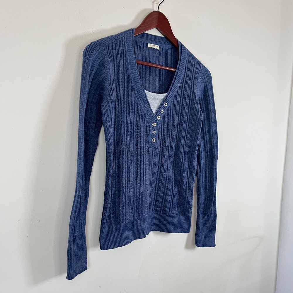 Vintage Y2K Sonoma Long Sleeve Knit Layered Henley Shirt Blue Gray Bella  Core‎ - Picture 3 of 7